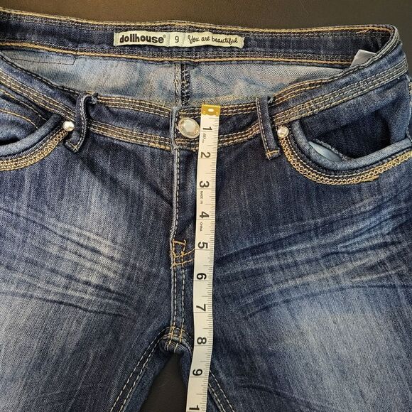 Dollhouse Boot Cut Flare Embellished Low Rise Jeans Size 9 Stretch Thick Stitch - Picture 11 of 12